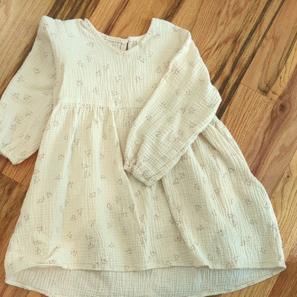 Rylee + Cru Cream Gauze Dress with Tiny Bird Motif